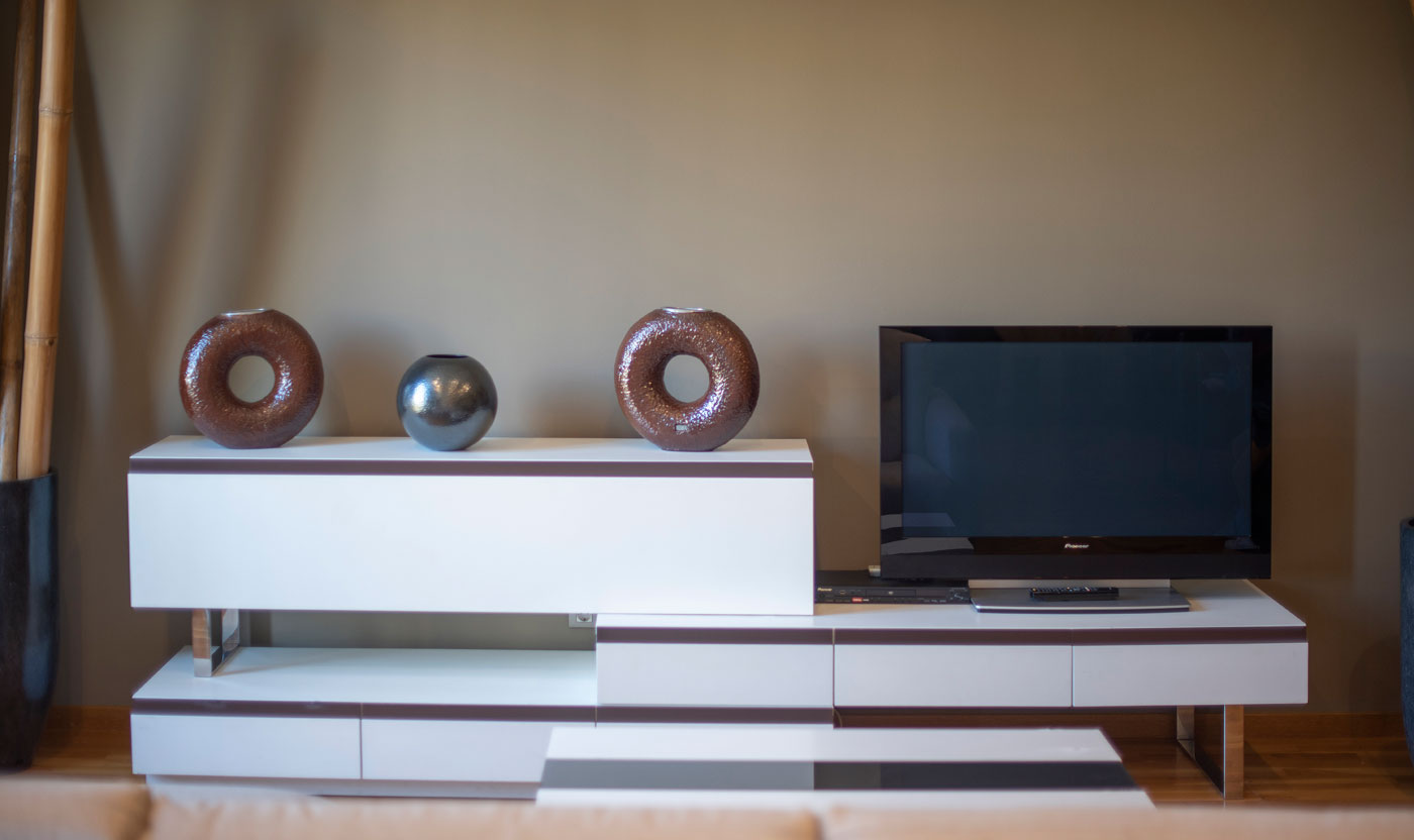 Television console detail in Suite Sagrada